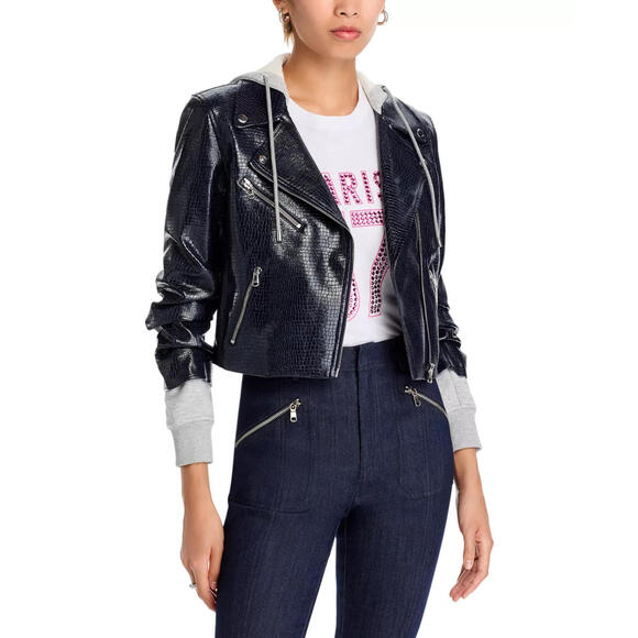 NEW Cinq A Sept Evie Layered Look Moto Jacket in Dark Navy Sz L #SJ2103